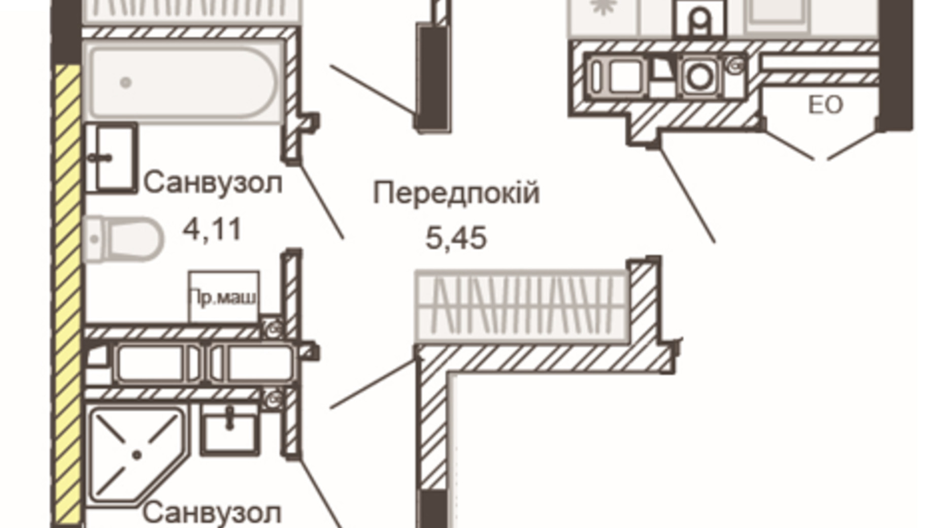 Планировка 2-комнатной квартиры в ЖК Empatika 58.4 м², фото 486018