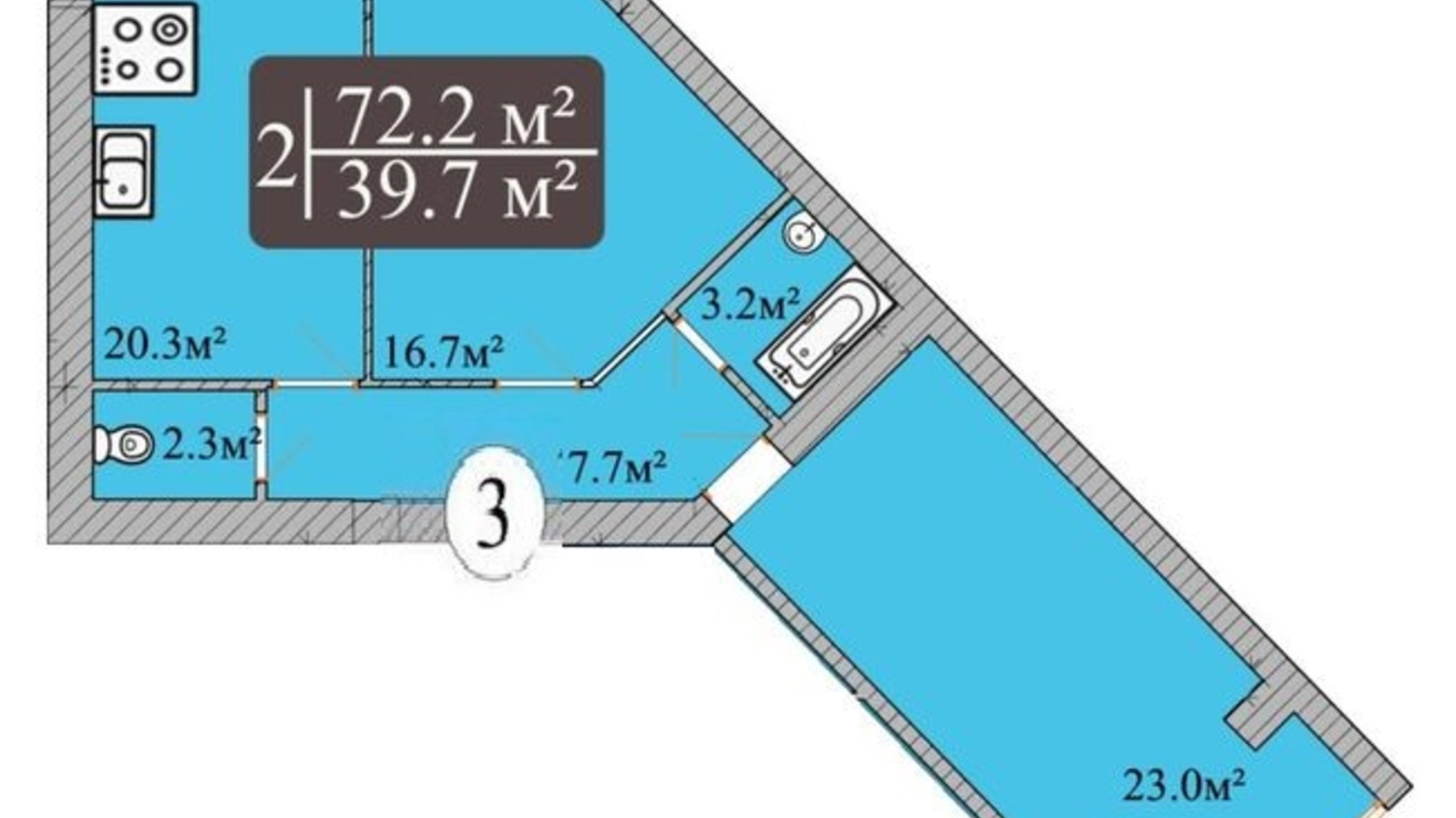 Планування 2-кімнатної квартири в ЖК Dream Park 72.2 м², фото 486467
