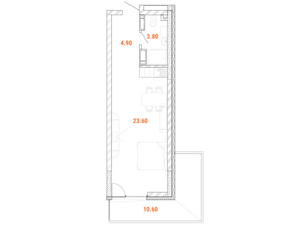 Доходный дом Standard One Obolon: планировка 1-комнатной квартиры 34.4 м²