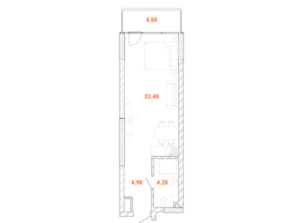 Доходный дом Standard One Obolon: планировка 1-комнатной квартиры 34.8 м²