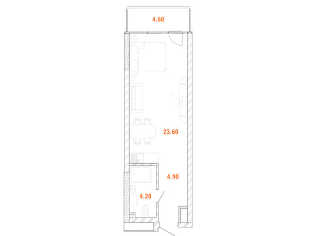 Доходный дом Standard One Obolon: планировка 1-комнатной квартиры 35.2 м²