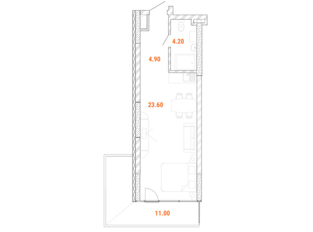 Дохідний дім Standard One Obolon: планування 1-кімнатної квартири 36 м²