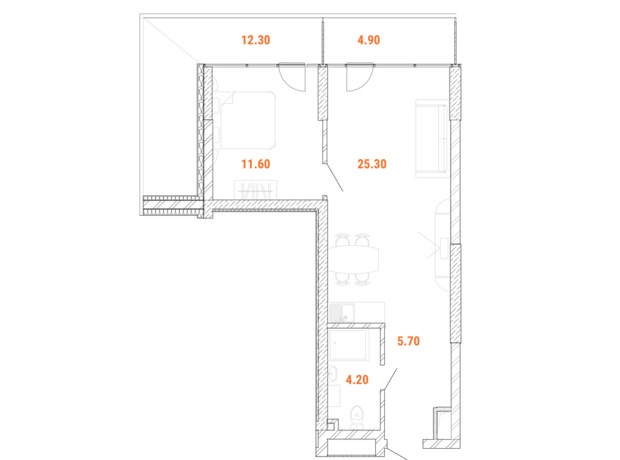 Доходный дом Standard One Obolon: планировка 2-комнатной квартиры 53 м²