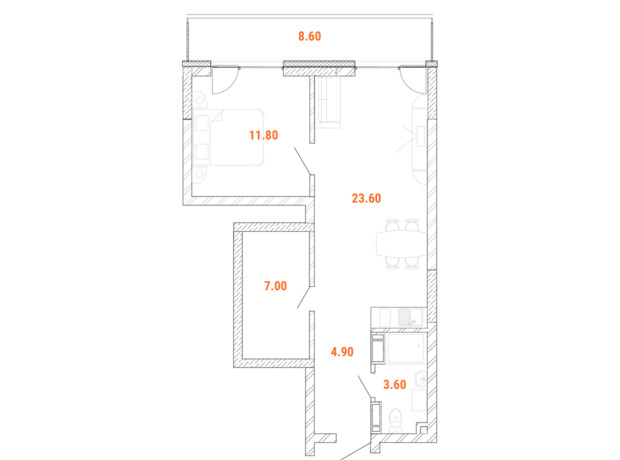 Дохідний дім Standard One Obolon: планування 2-кімнатної квартири 55.4 м²