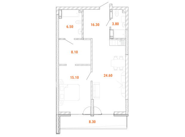 Дохідний дім Standard One Obolon: планування 2-кімнатної квартири 69.9 м²