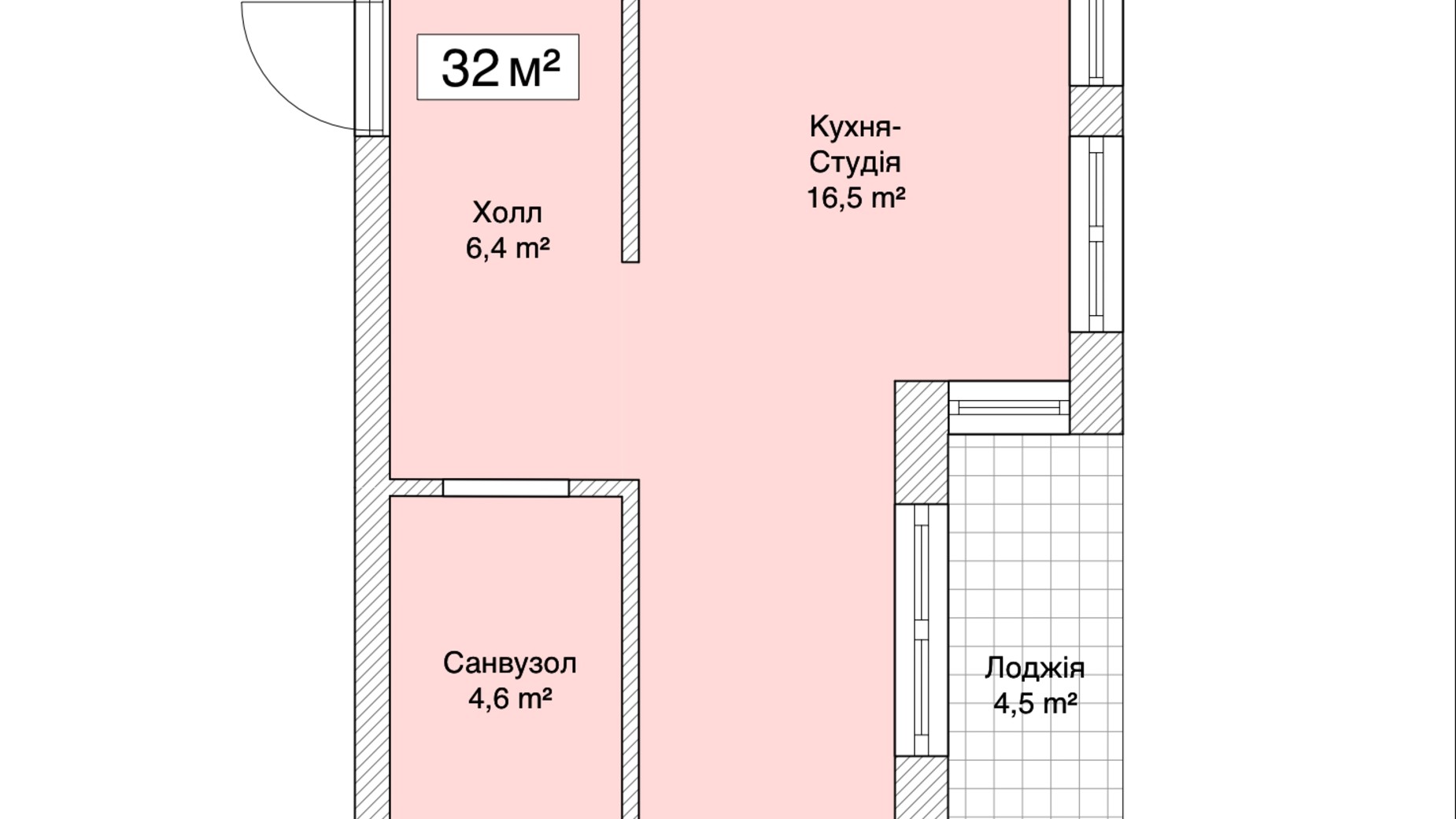 Планування квартири студії в ЖК Княжий 32 м², фото 486722