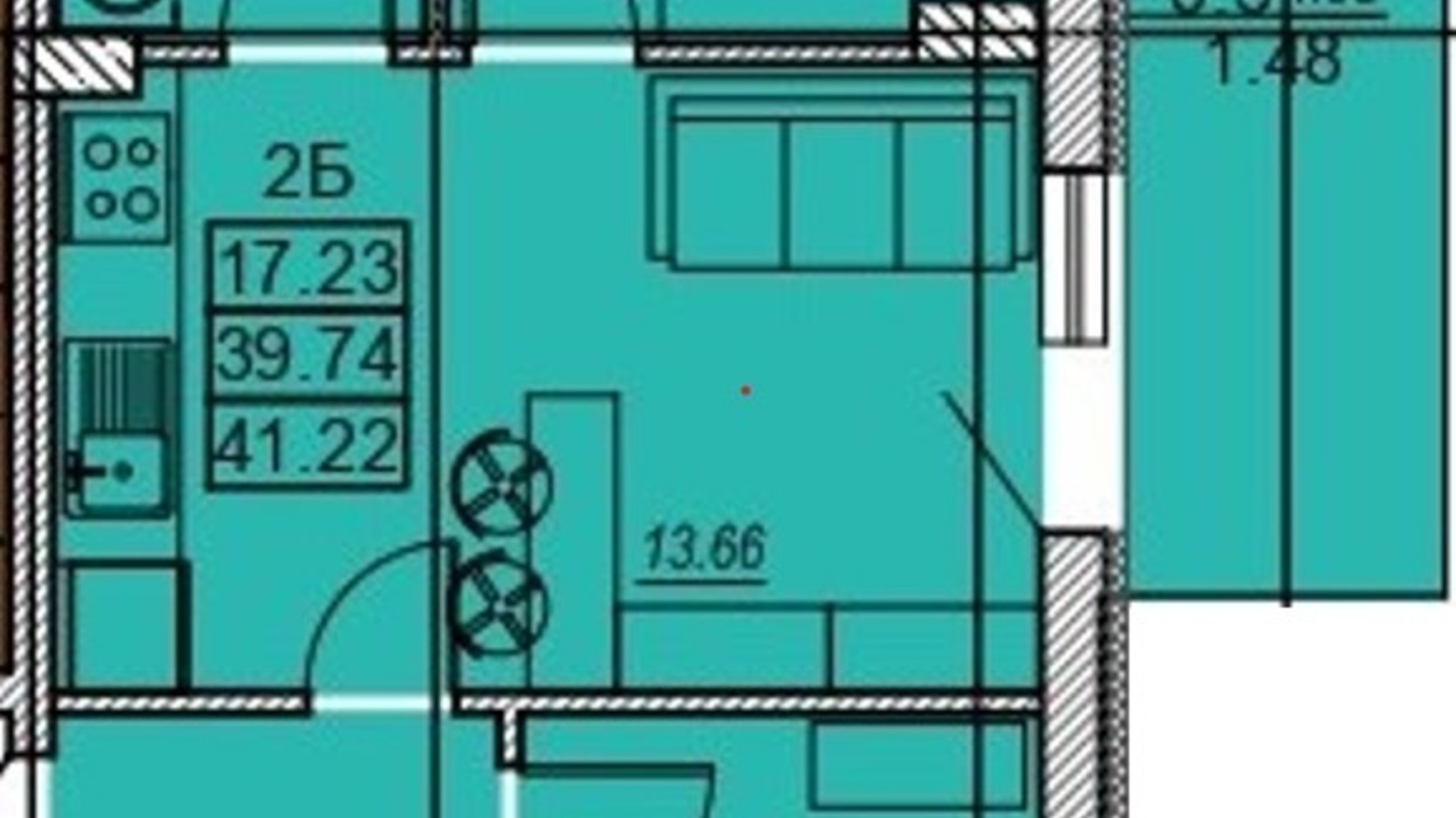 Планировка 2-комнатной квартиры в ЖК Меридиан 41.2 м², фото 486799