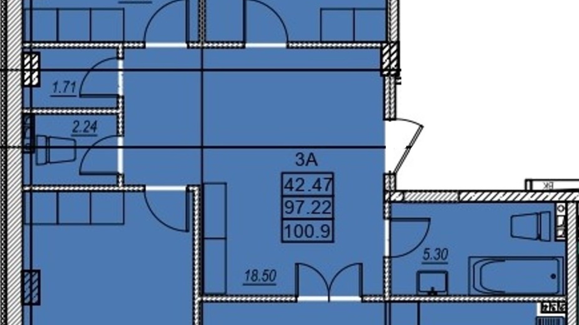 Планировка 3-комнатной квартиры в ЖК Меридиан 101 м², фото 486807