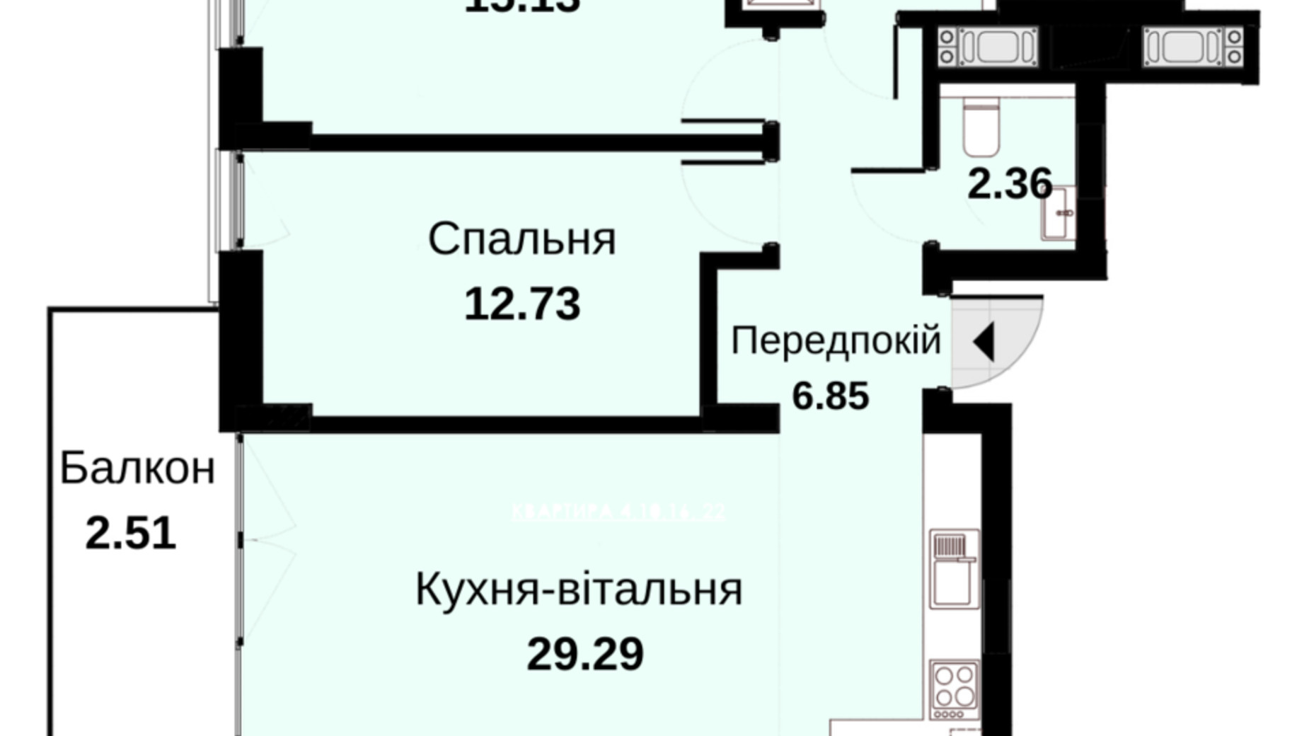 Планування 2-кімнатної квартири в ЖК Княжий Холл 73.64 м², фото 487202