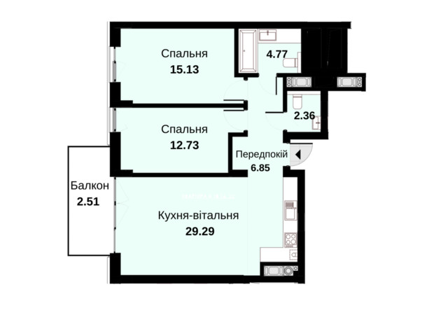 ЖК Княжий Холл: планування 2-кімнатної квартири 73.64 м² ЖК Княжий Холл: планування 2-кімнатної квартири 73.64 м²