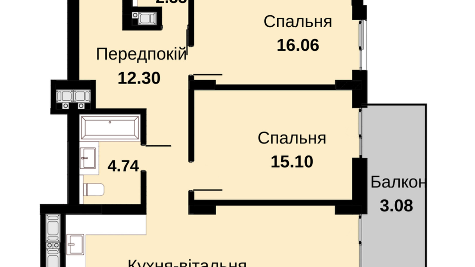 Планування 2-кімнатної квартири в ЖК Княжий Холл 82.88 м², фото 487204