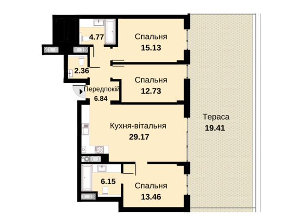 ЖК Княжий Холл: планування 3-кімнатної квартири 110.02 м²