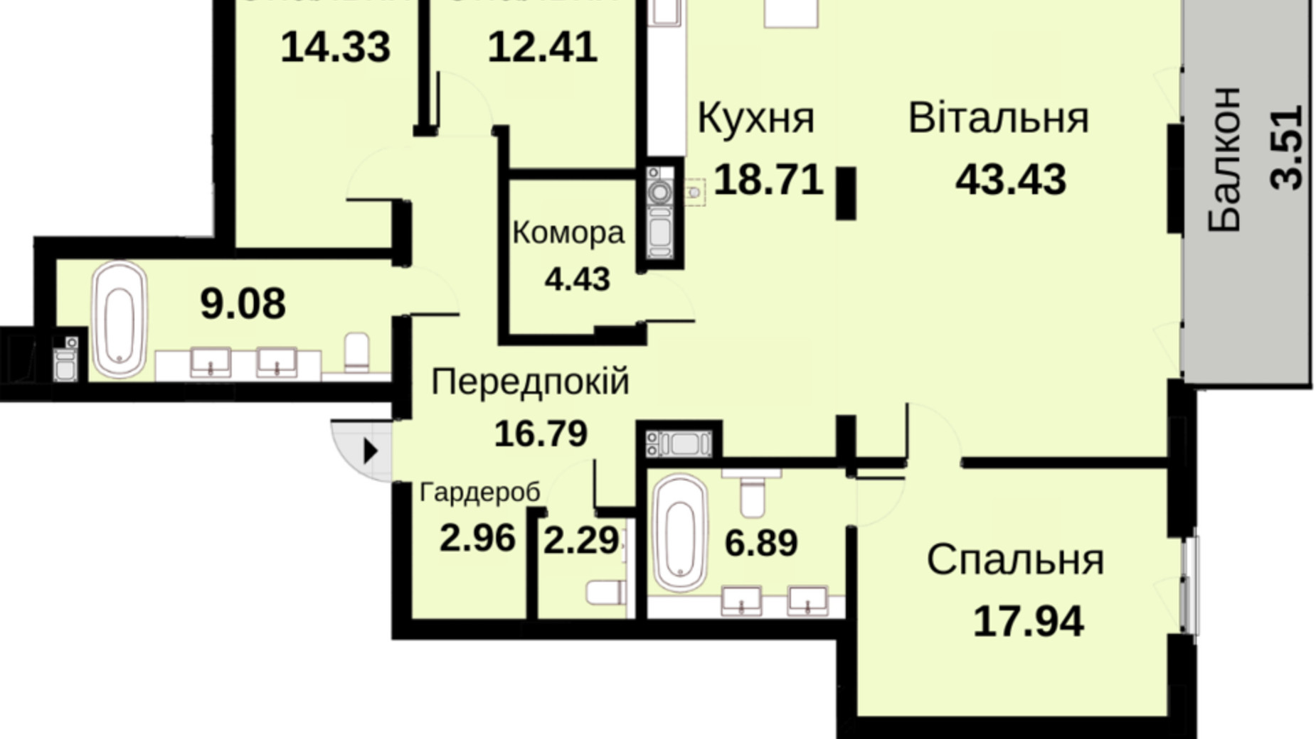 Планування 3-кімнатної квартири в ЖК Княжий Холл 155.62 м², фото 487211