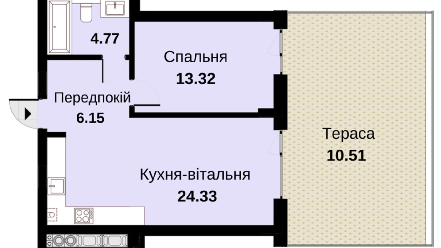 Планування 1-кімнатної квартири в ЖК Княжий Холл 59.08 м², фото 487214