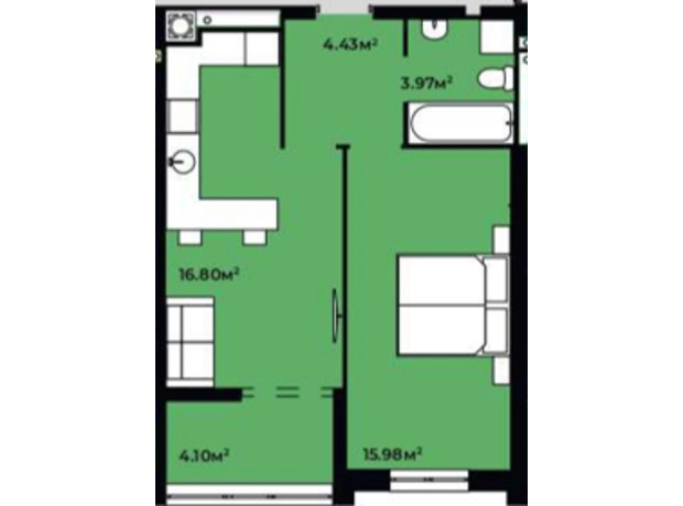 ЖК Continent Green: планування 1-кімнатної квартири 45.28 м² ЖК Continent Green: планування 1-кімнатної квартири 45.28 м²