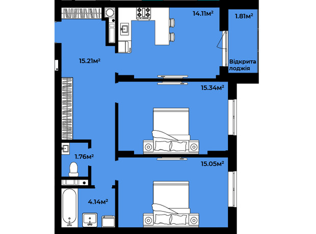 ЖК Continent style : планировка 2-комнатной квартиры 67.42 м²