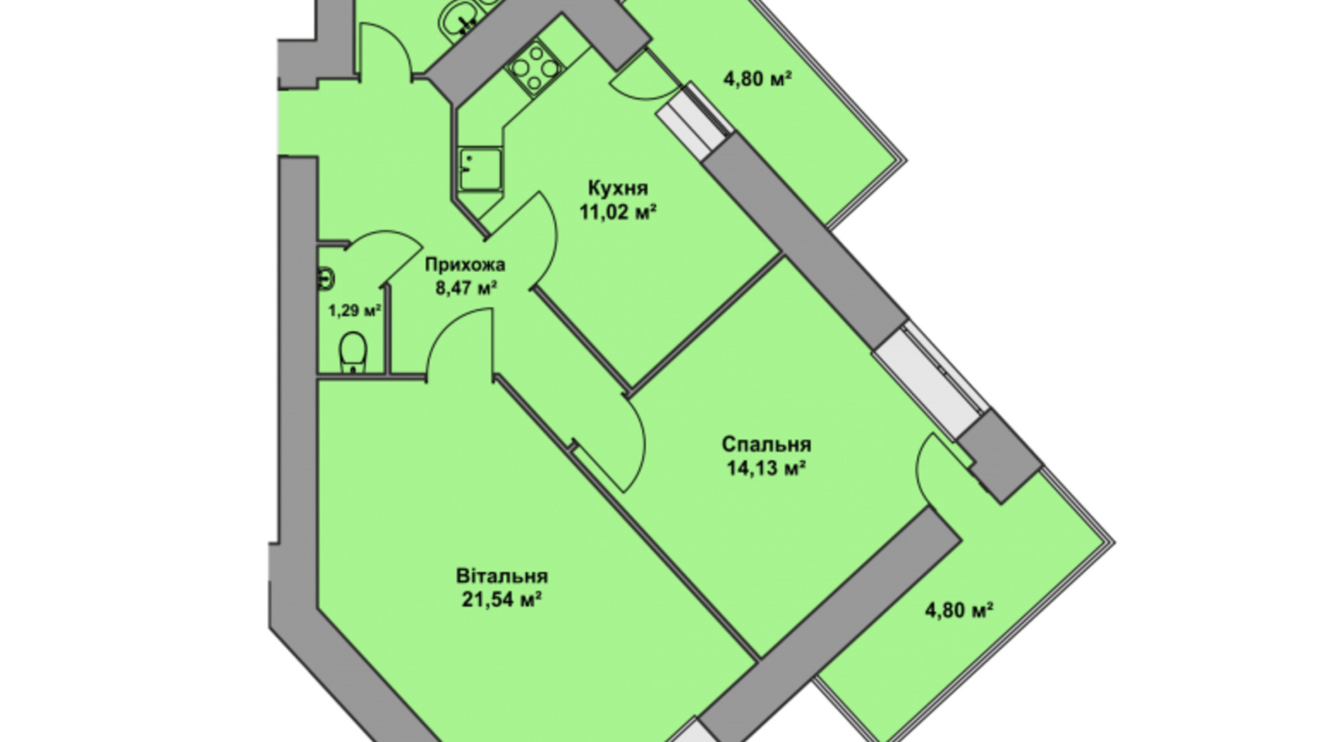 Планировка 2-комнатной квартиры в ЖК Східна Брама 68.67 м², фото 488561