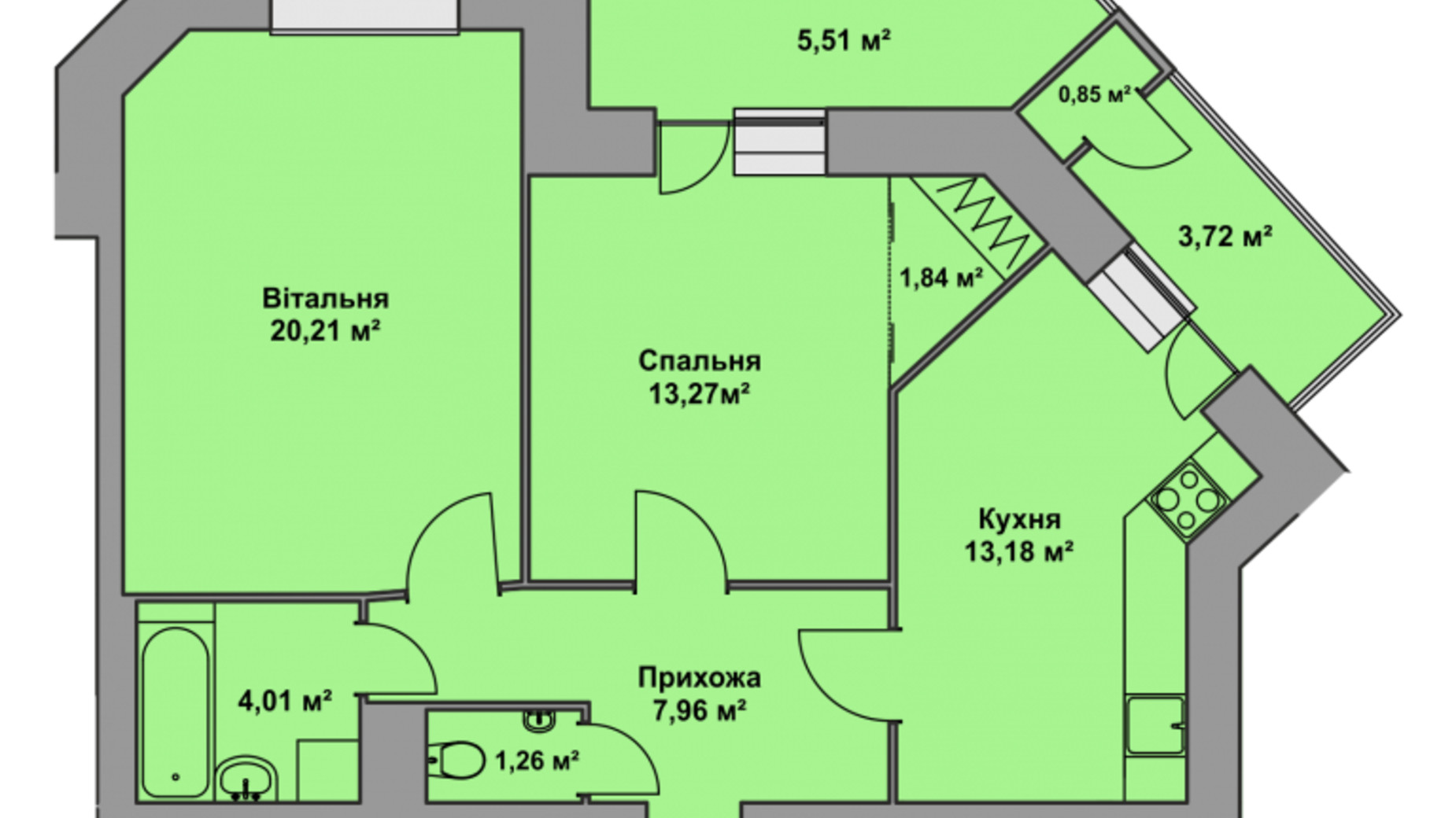 Планировка 2-комнатной квартиры в ЖК Східна Брама 69.97 м², фото 488562