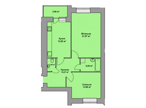 ЖК Східна Брама: планировка 2-комнатной квартиры 69.7 м²