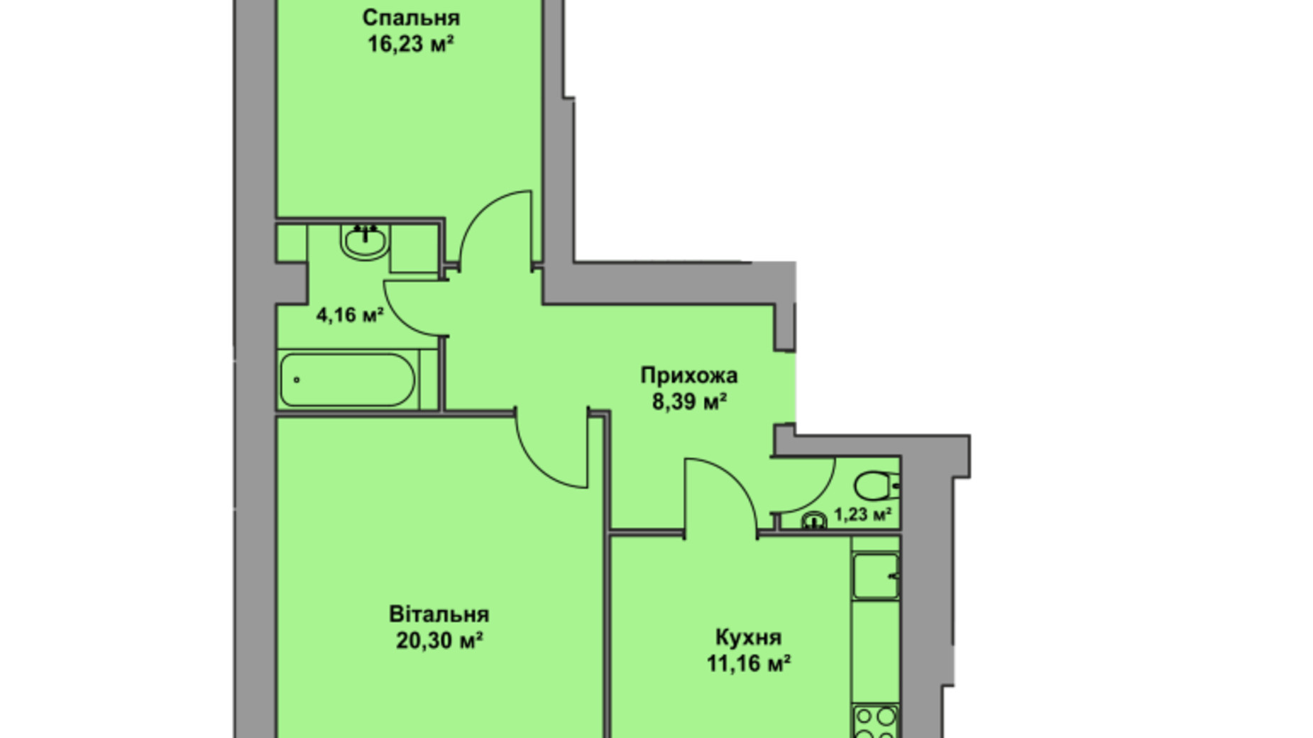 Планування 2-кімнатної квартири в ЖК Східна Брама 66.13 м², фото 488564