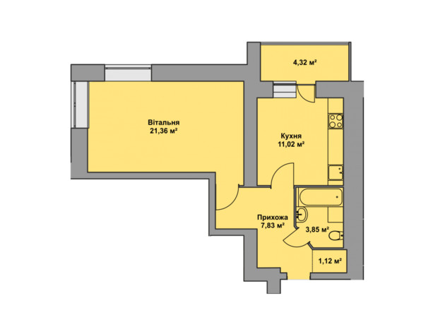 ЖК Східна Брама: планировка 1-комнатной квартиры 49.5 м²