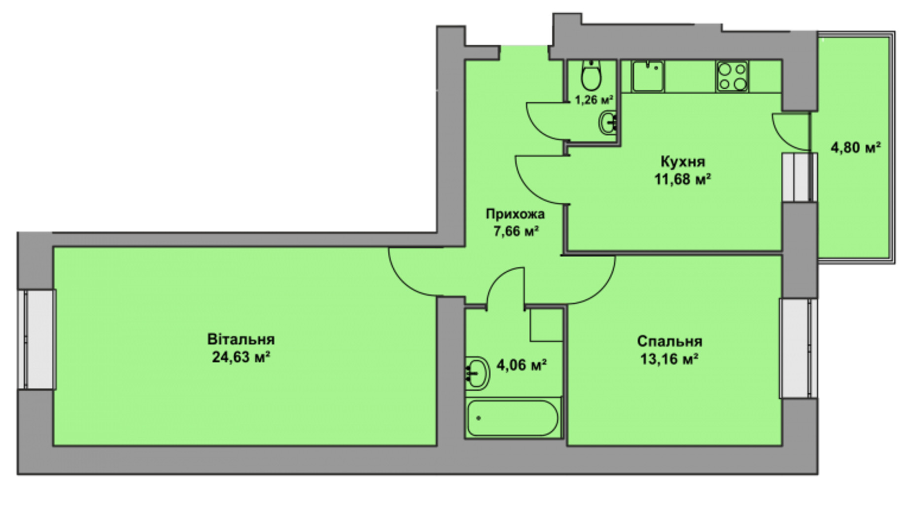 Планування 1-кімнатної квартири в ЖК Східна Брама 66.29 м², фото 488576