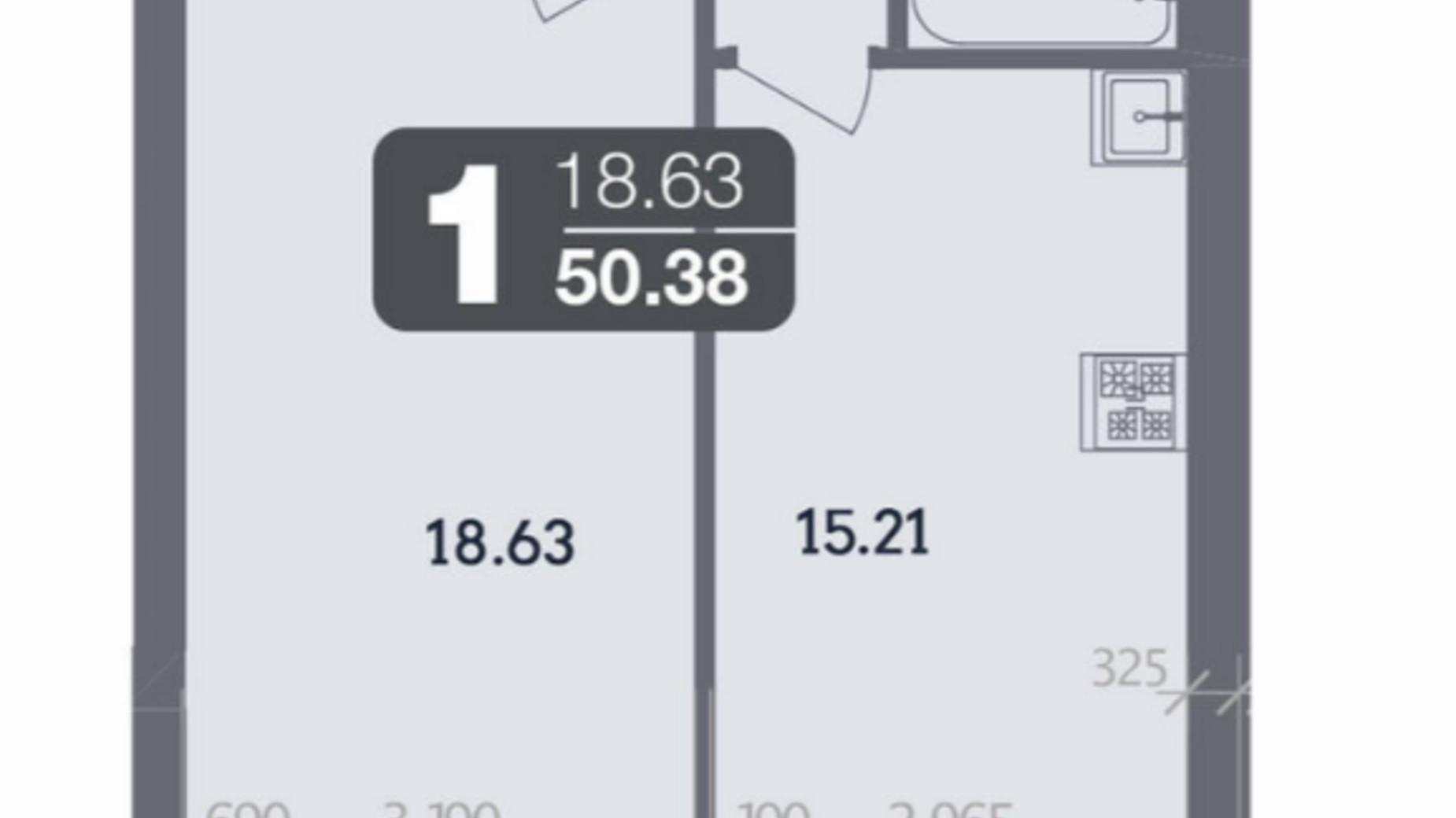 Планування 1-кімнатної квартири в ЖК Стандарт 48.53 м², фото 489046