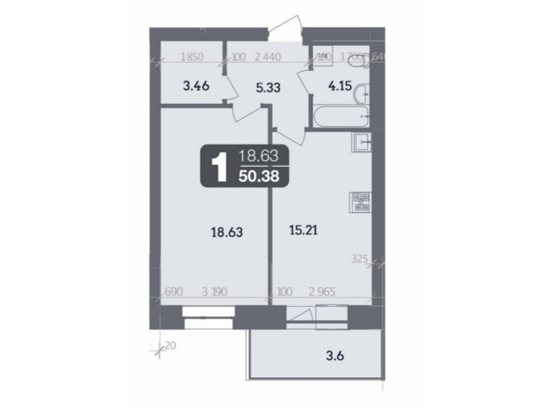 ЖК Стандарт: планировка 1-комнатной квартиры 48.53 м²