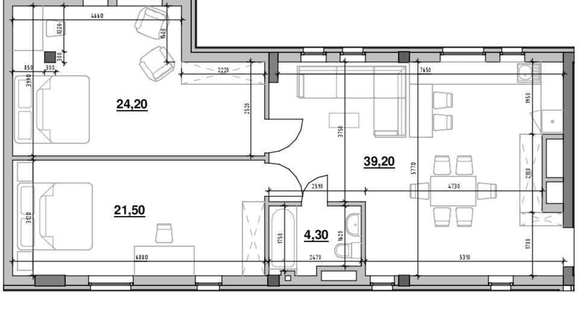 Планування 2-кімнатної квартири в ЖК Америка 88.7 м², фото 489073