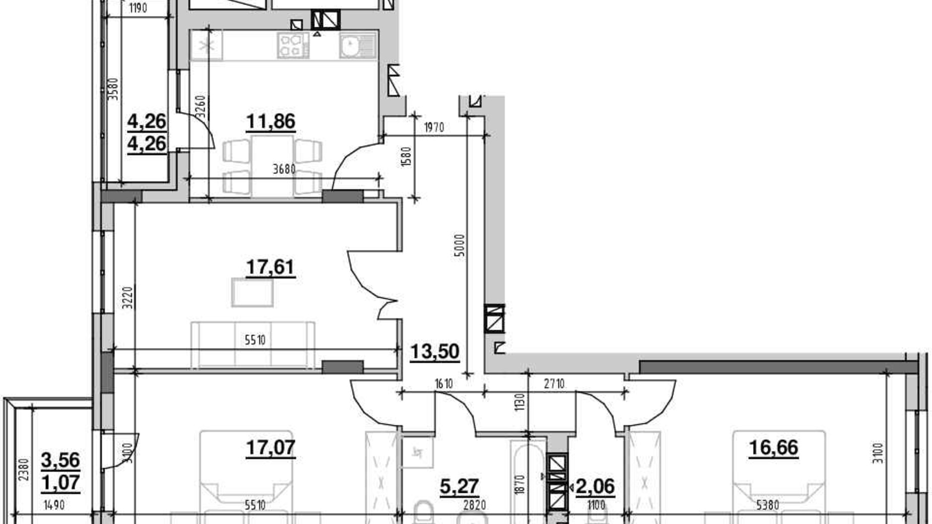 Планування 3-кімнатної квартири в ЖК Ріел Сіті 89.4 м², фото 489087