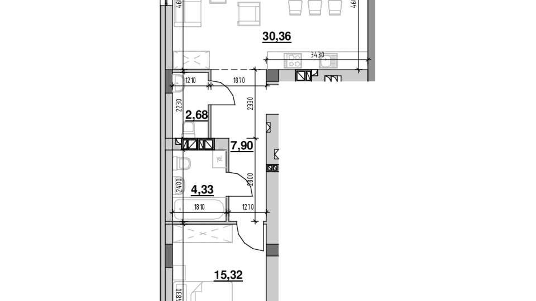 Планування 1-кімнатної квартири в ЖК Ріел Сіті 60.59 м², фото 489097