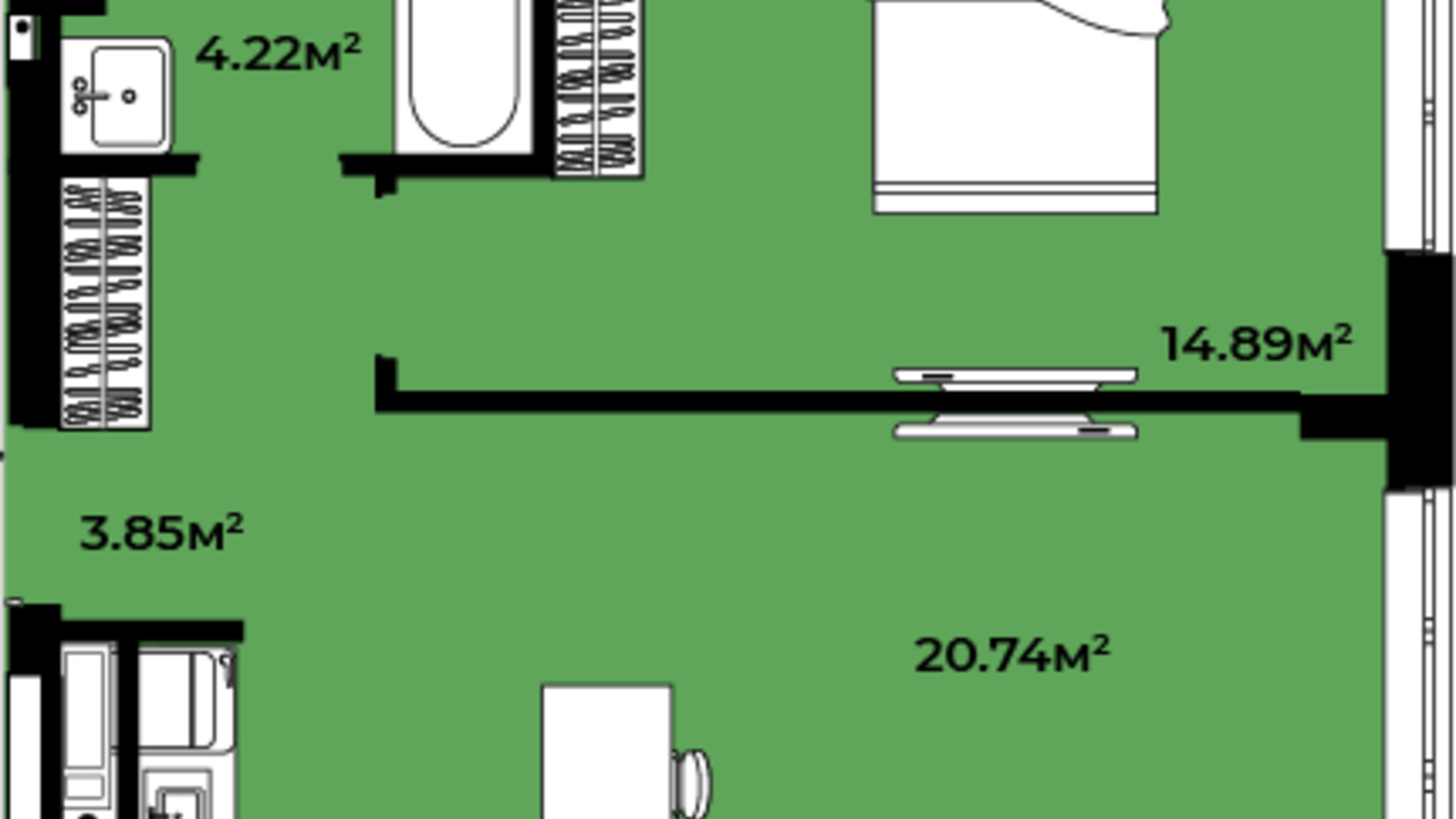 Планування 1-кімнатної квартири в ЖК Continent style  43.7 м², фото 489259