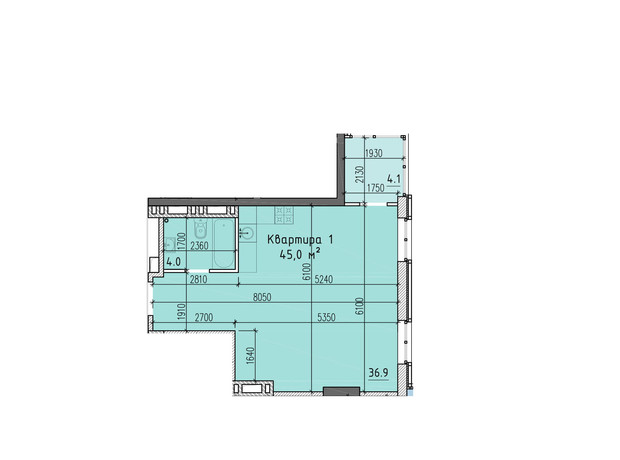 ЖК River Hall : свободная планировка квартиры 45 м²