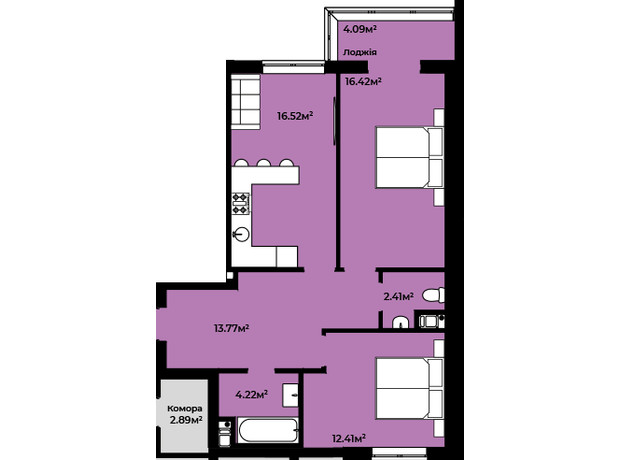 ЖК Continent style : планировка 2-комнатной квартиры 69.84 м²