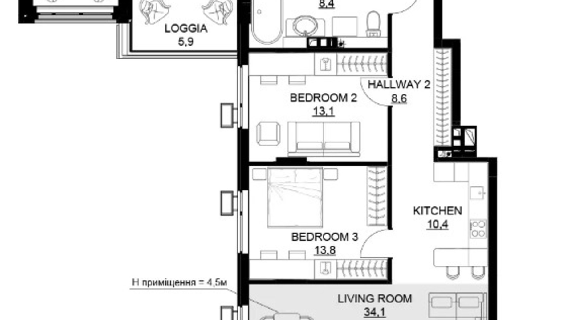 Планировка 3-комнатной квартиры в ЖК 31 140.9 м², фото 489688