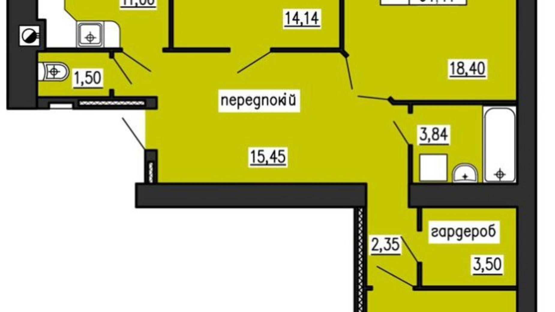 Планировка 3-комнатной квартиры в ЖК по ул. Лучаковского-Троллейбусная 91.41 м², фото 492689