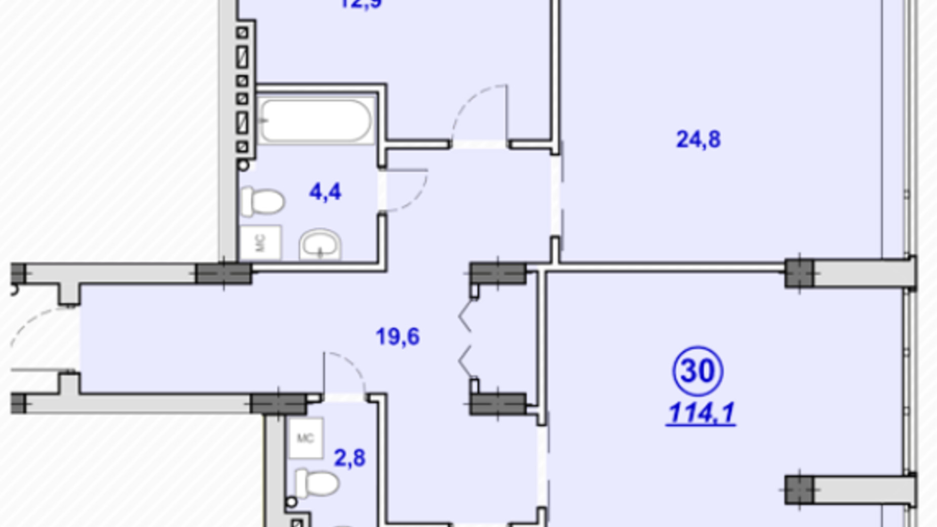 Планування 3-кімнатної квартири в ЖК Південний 114 м², фото 493724