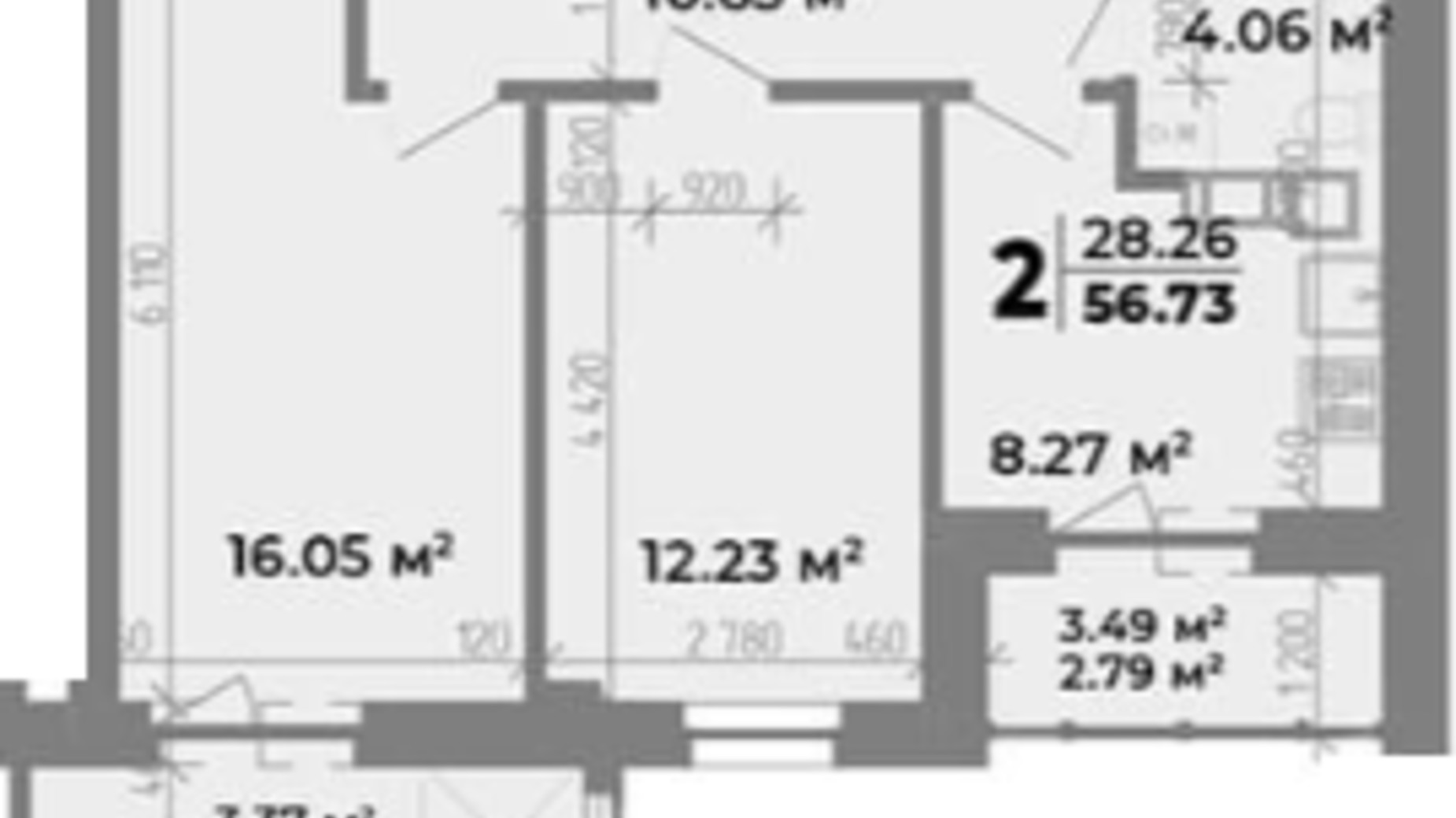 Планировка 2-комнатной квартиры в ЖК Standard Lux 56.73 м², фото 493742
