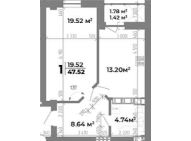 ЖК Standard Lux: планировка 1-комнатной квартиры 47.52 м²