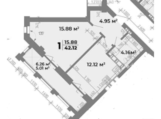 ЖК Standard Lux: планировка 1-комнатной квартиры 42.12 м² ЖК Standard Lux: планировка 1-комнатной квартиры 42.12 м²