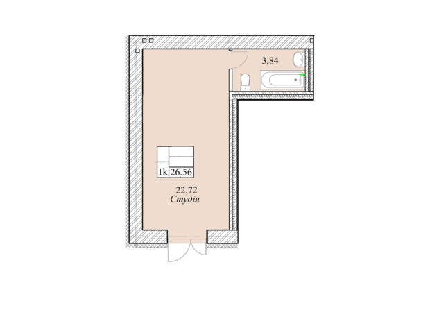 ЖК на Шептицького: планування 1-кімнатної квартири 26.56 м²