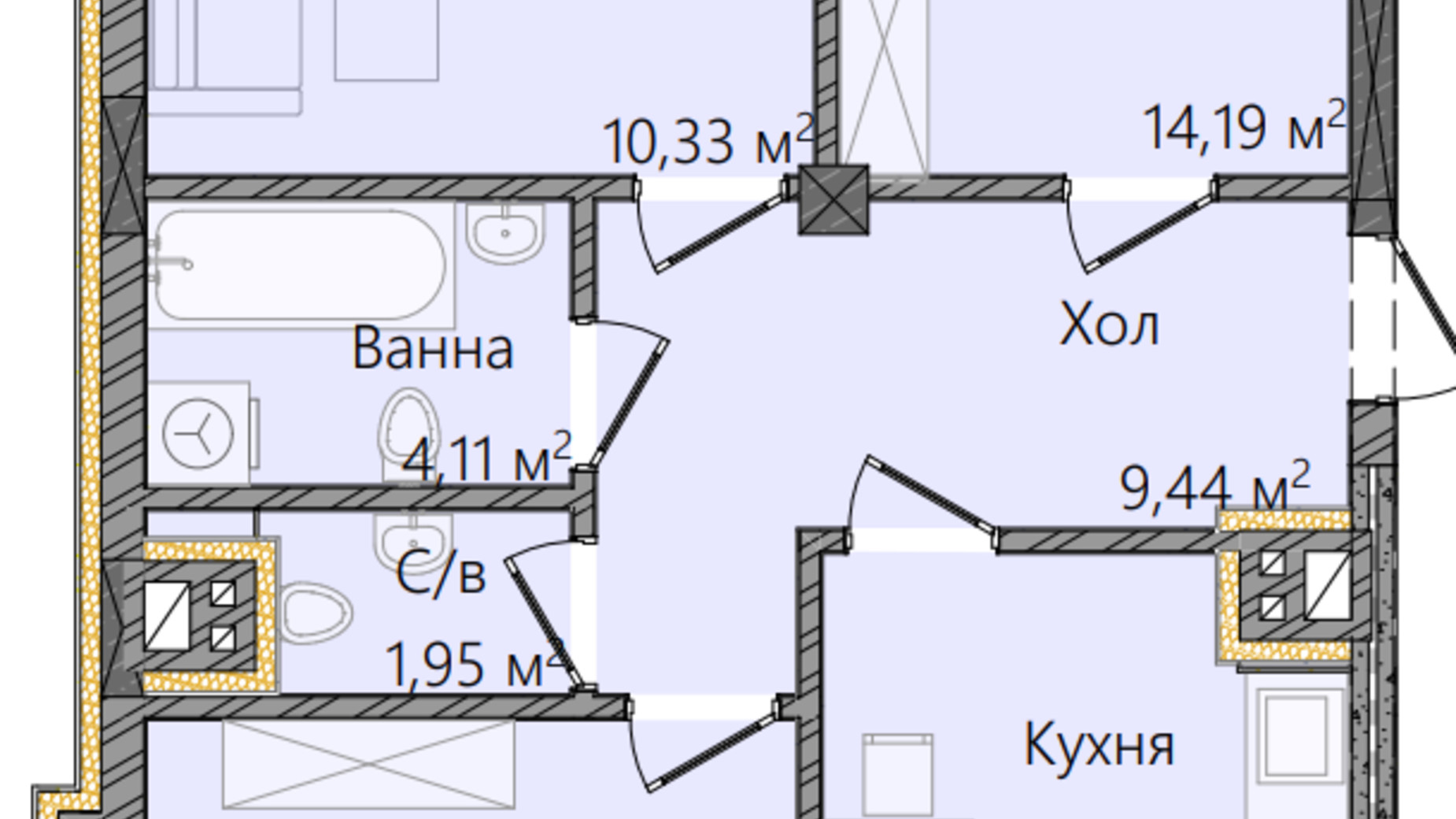 Планування 3-кімнатної квартири в ЖК вул. Хотинська, 3 72 м², фото 494371