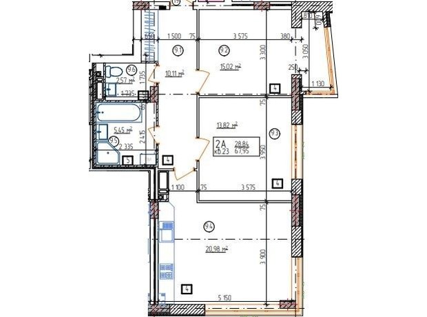 ЖК вул. Євгенія Пікуса, 14: планування 2-кімнатної квартири 67.95 м²