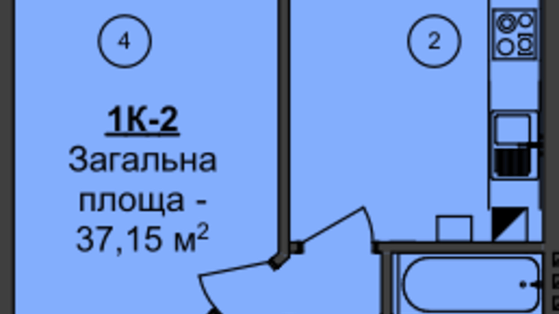 Планировка 1-комнатной квартиры в ЖК Мой Дом 37.15 м², фото 495917