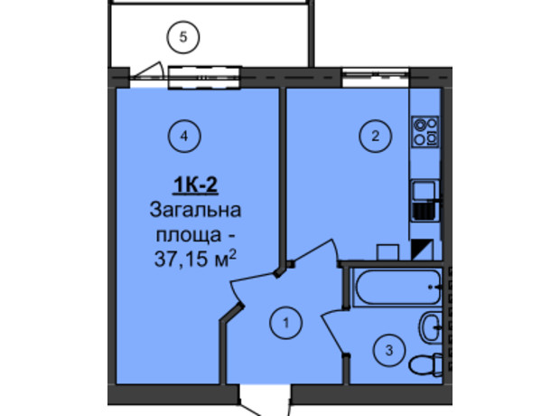 ЖК Мой Дом: планировка 1-комнатной квартиры 37.15 м²