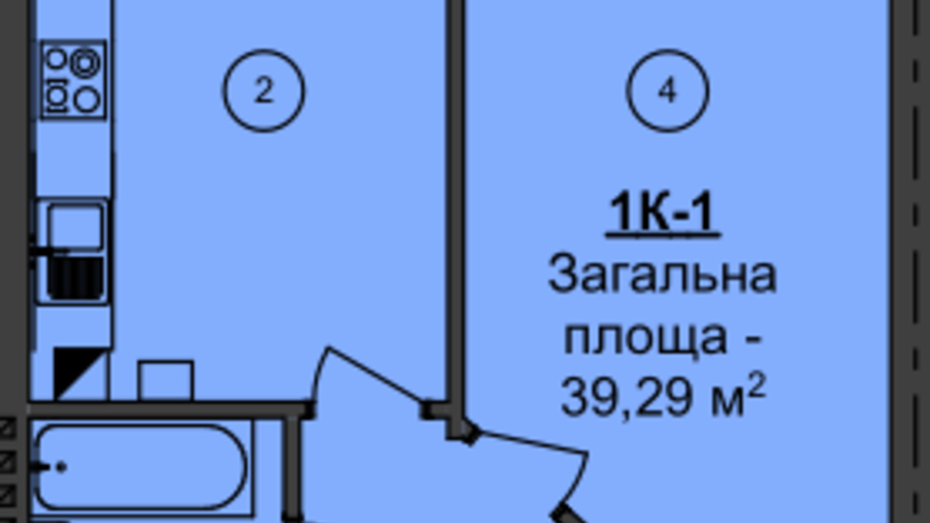 Планировка 1-комнатной квартиры в ЖК Мой Дом 39.29 м², фото 495918