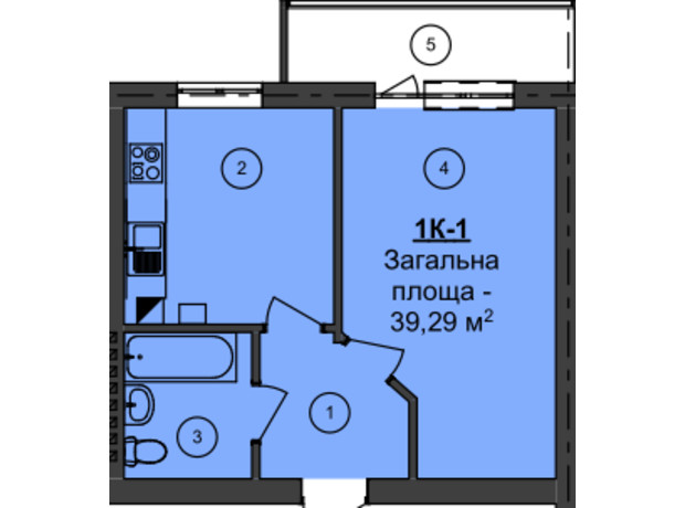 ЖК Мой Дом: планировка 1-комнатной квартиры 39.29 м²