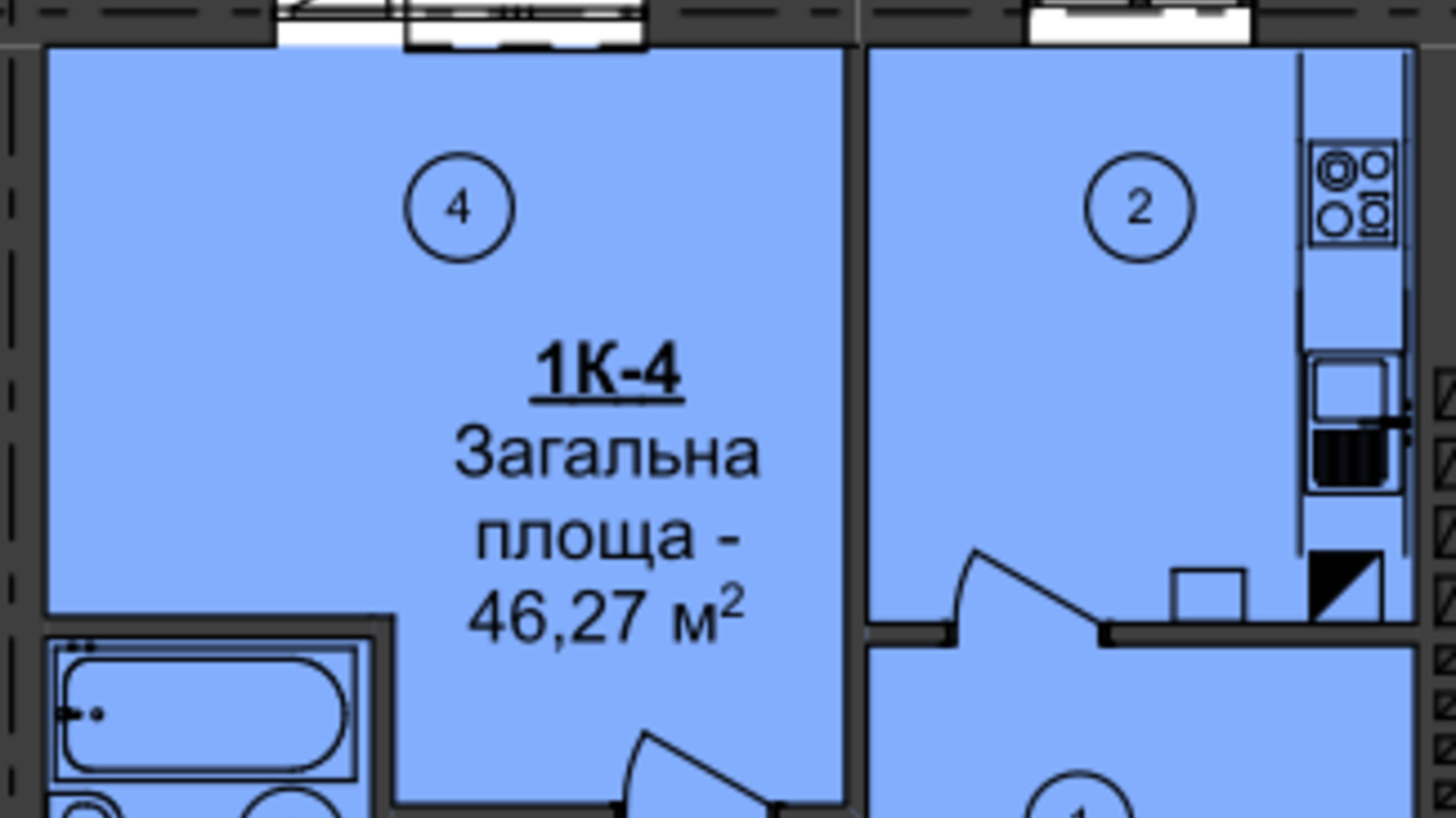 Планировка 1-комнатной квартиры в ЖК Мой Дом 46.27 м², фото 495919