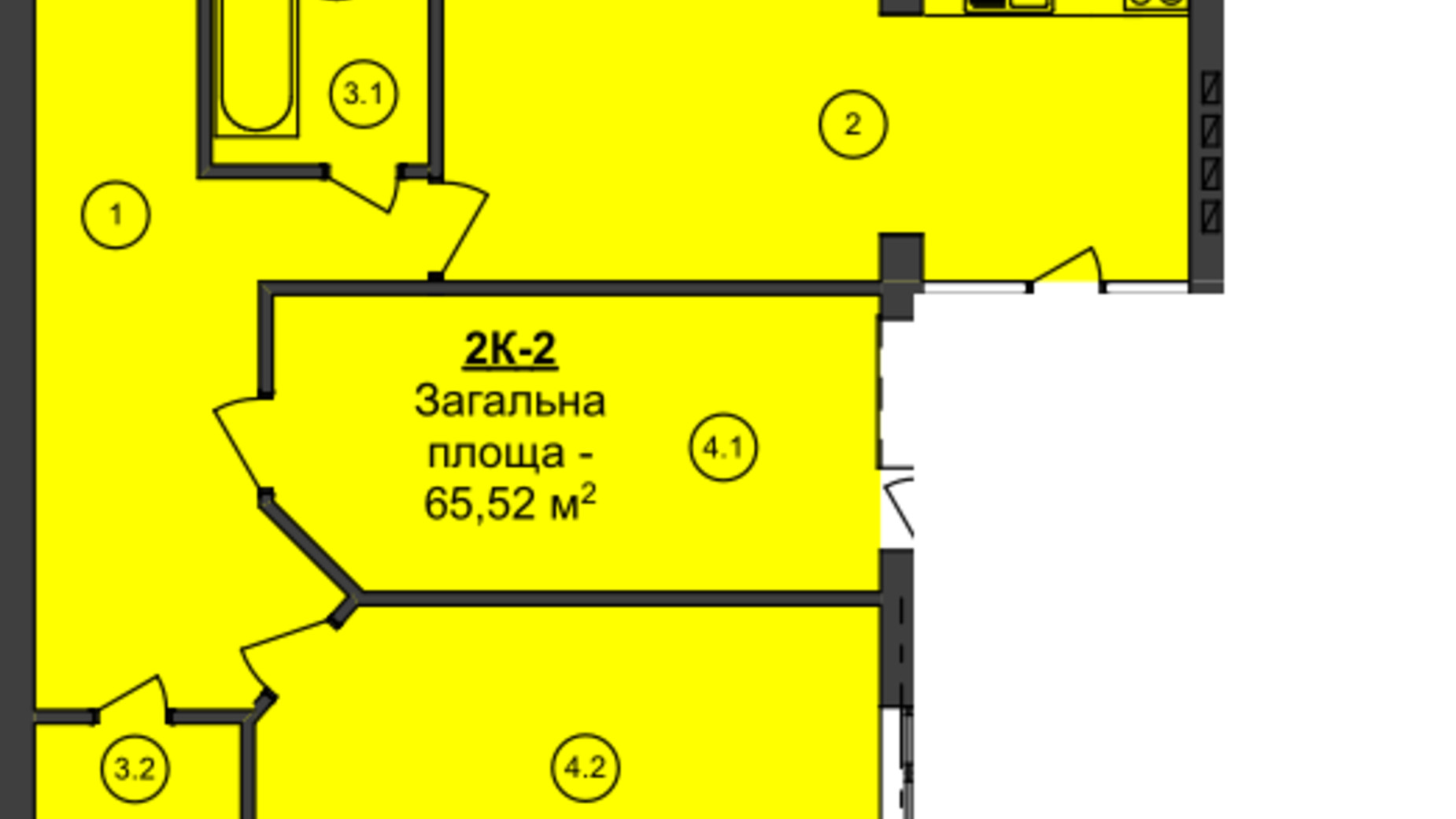 Планировка 2-комнатной квартиры в ЖК Мой Дом 65.52 м², фото 495923