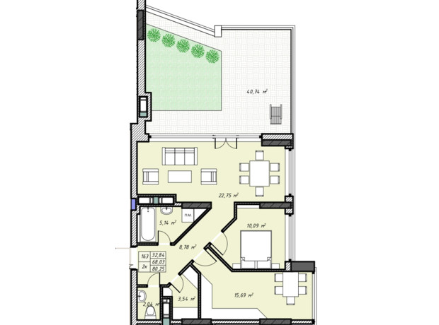 ЖК Sky Hall : планировка 2-комнатной квартиры 80.25 м² ЖК Sky Hall : планировка 2-комнатной квартиры 80.25 м²